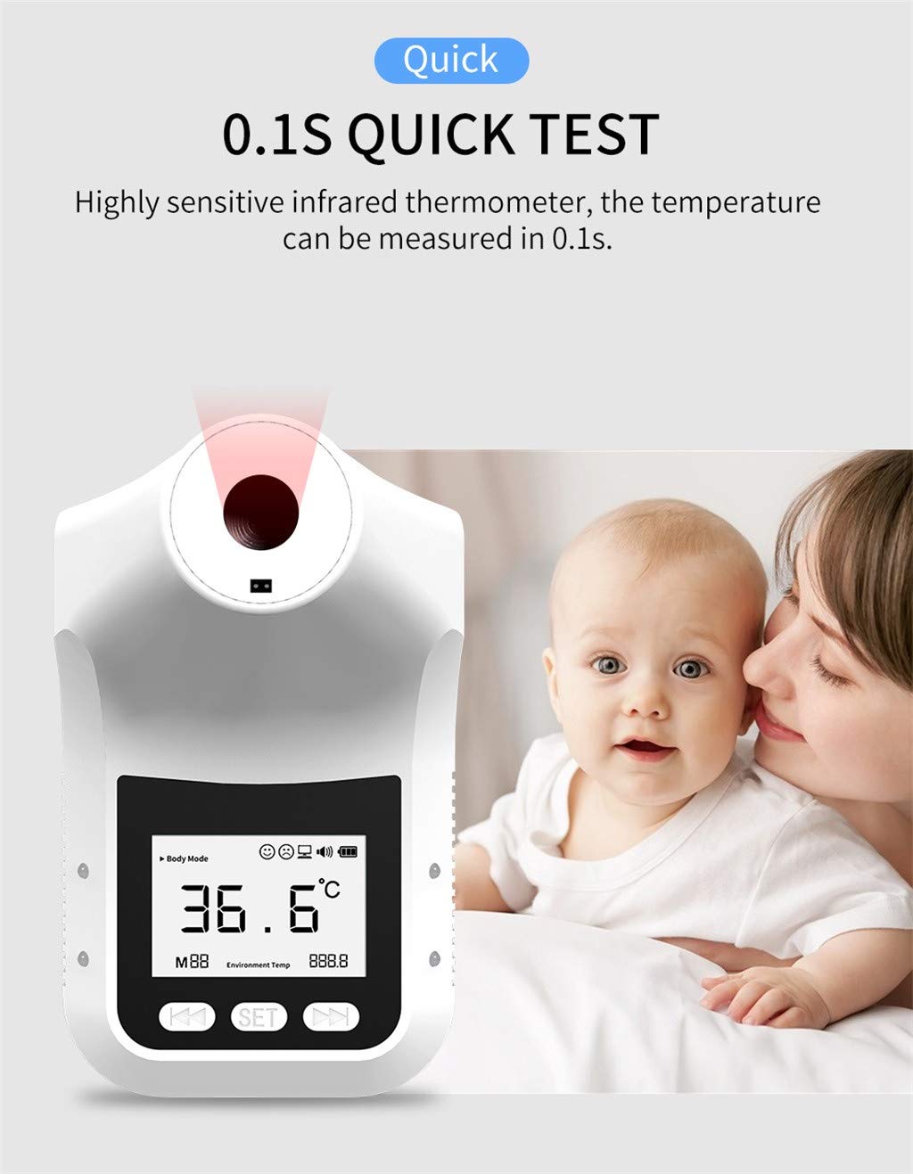 Naścienny termometr do karoserii przemysłowy automatyczny termometr bez użycia rąk urządzenie skaner temperatury ciała szybki test bezdotykowy wskaźnik temperatury ciała na podczerwień do fabryki firmowej (ulepszenie)