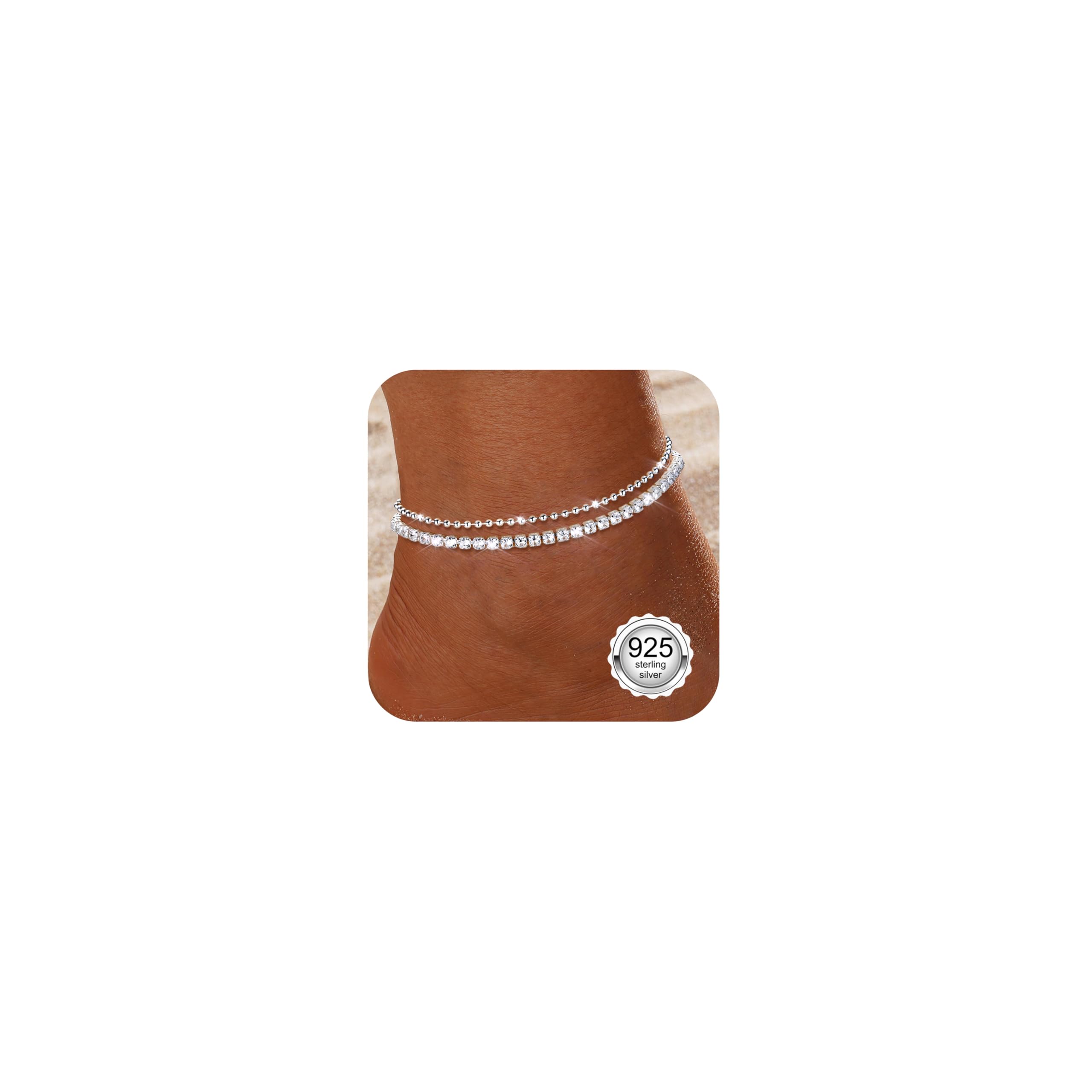 Diamday Cavigliera da Donna Argento 925 Bracciali Caviglia Argento Regolabile Delicato Cavigliere Impermeabile Cavigliera Gioielli CZ Cuore Perla Cavigliere a Strati per Donna