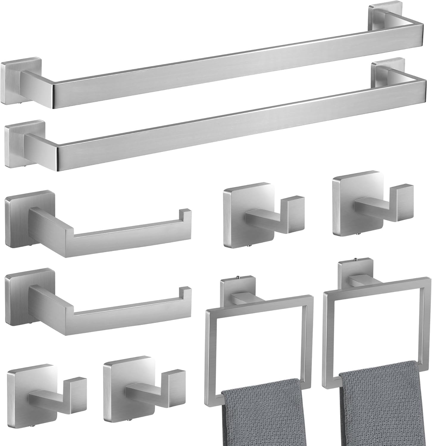Bathroom Hardware Set Brushed Nickel 10 Peces Square 16inch