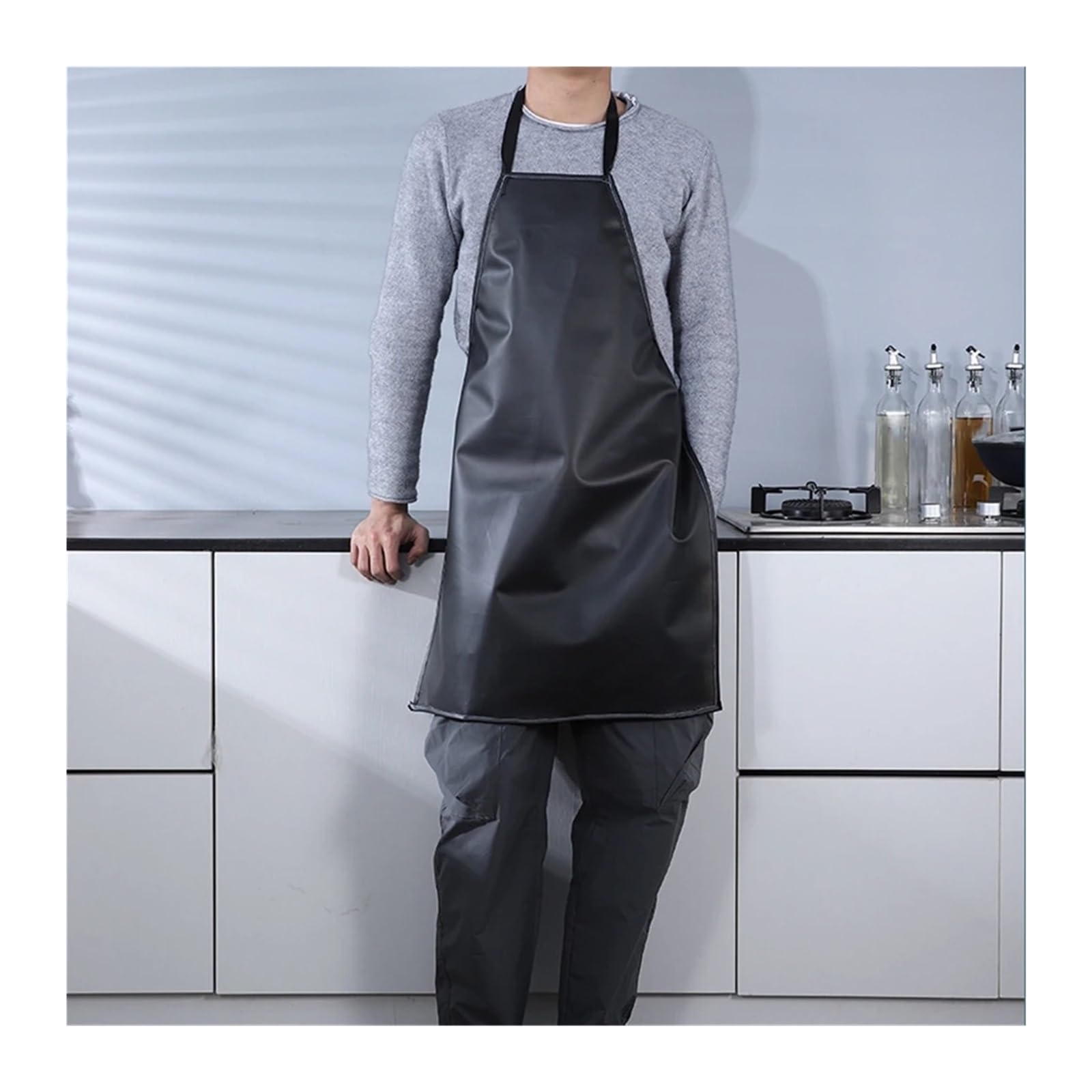 Générique Tablier imperméable à l'huile for Hommes et Femmes, Travail en PVC Noir, hôtel, boucherie Aquatique, Chef Alimentaire for Nettoyeur de Cuisine(XL 120x65cm)