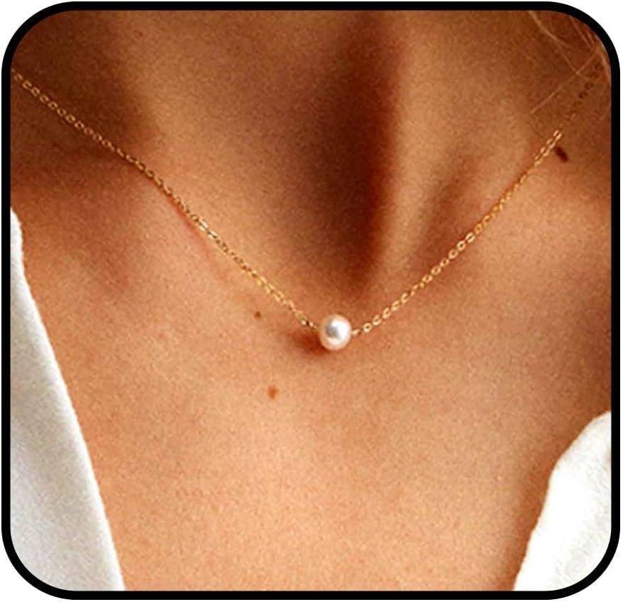Yalice Tiny Pearl Choker Necklace Chain Short Pendant Necklaces Jewellery for Women and Girls (Gold)