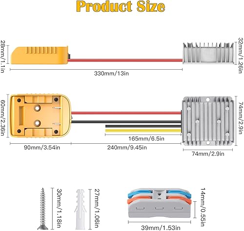 Miniatura 7 de Aadpter convertidor reductor de 20 V a 12 V para Dewalt batería de 20 V, regulador de voltaje de CC 15 A MAX 180 W, convertidor automático de Buck