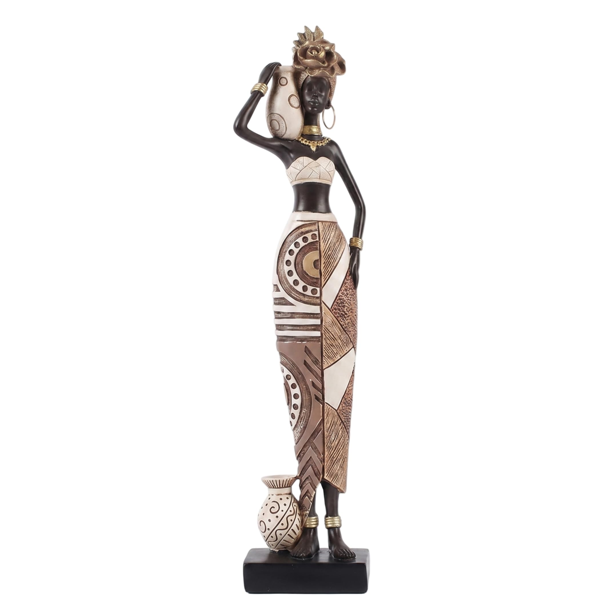 Gemuseeee African Statues For Home Decor Hand painted African Figurine Tribal Woman Resin Art 2.76x1.97x13.39 Inch Statues for Home Decor, Figurines, for