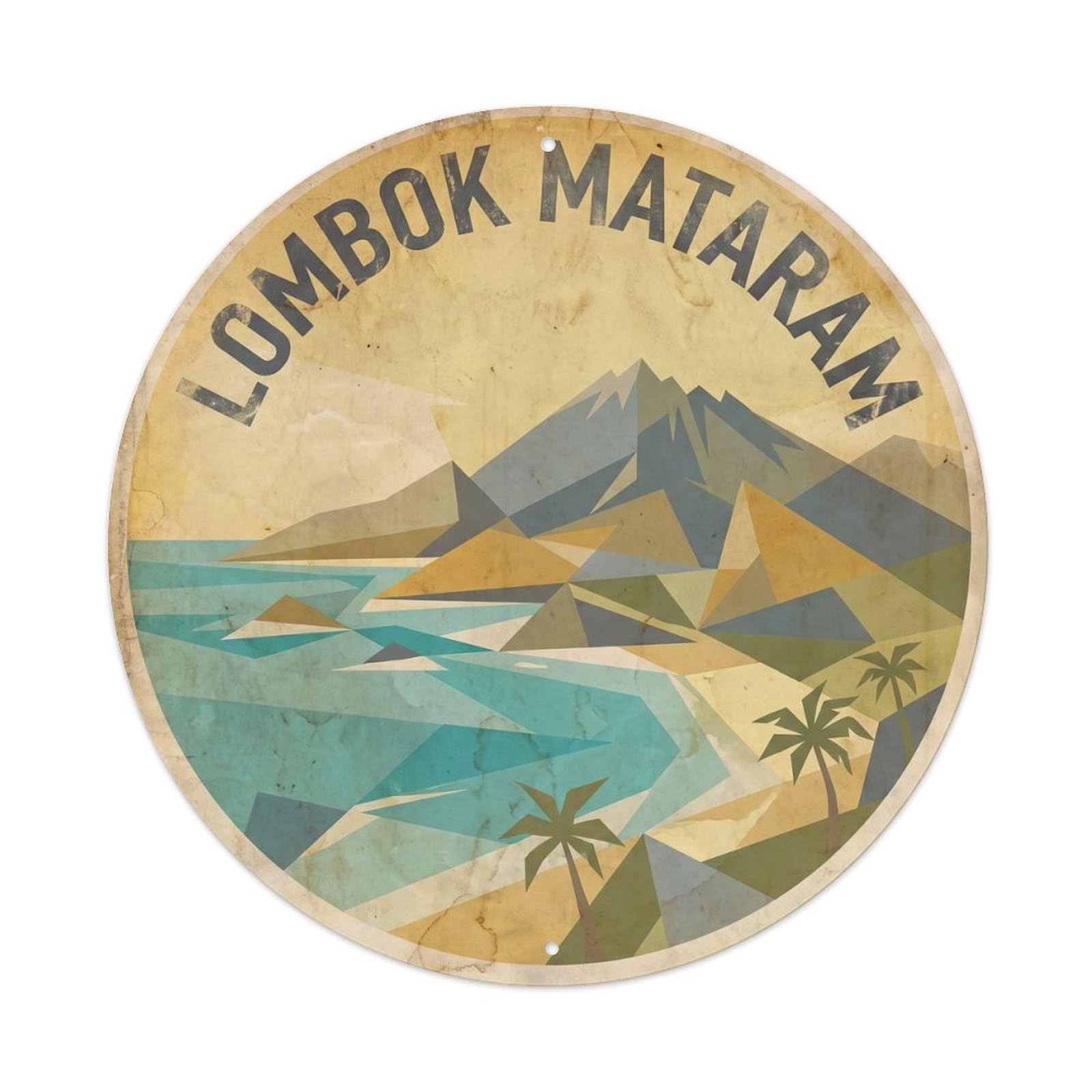 Lombok Mataram Beach Destination Geometric Cubist Metal Tin Sign