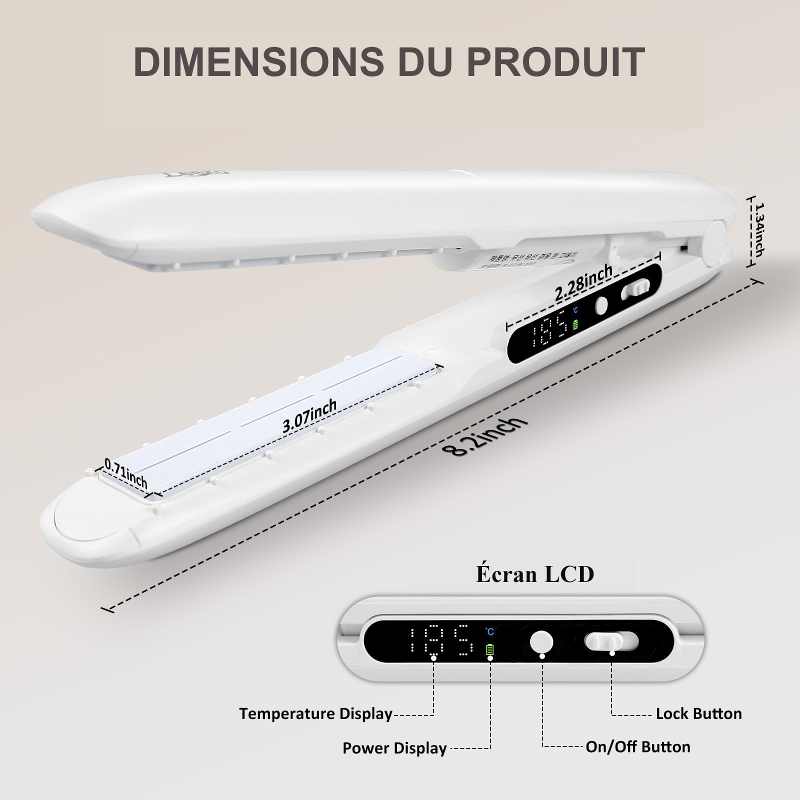 Lisseur Sans Fil, Lisseur Boucleur Cheveux 2 en 1, Mini Lisseur de Voyage sans Fil Rechargeable USB, Lisser Portable Utilisable Pendant la Charge, 3 Niveaux de Température, Affichage LCD