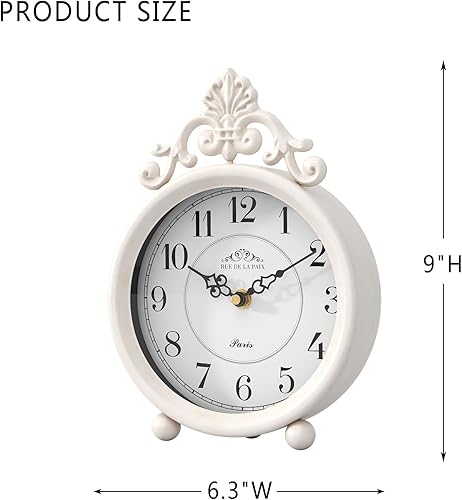 Miniatura 2 de Reloj de mesa blanco vintage, reloj de mesa y repisa, estilo rústico francés, estilo antiguo, para granja, dormitorio, sala de estar, mesita de