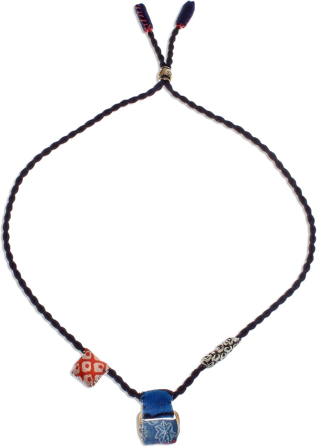 NOVICA Artisan Handmade Cotton Pendant Necklace Adjustable Printed from Thailand Bohemian [necklace Length 21.25 in L Necklace Width 3 mm W Pendant(s) 1 in L x 3.7 in W] ' Easy Breezy'