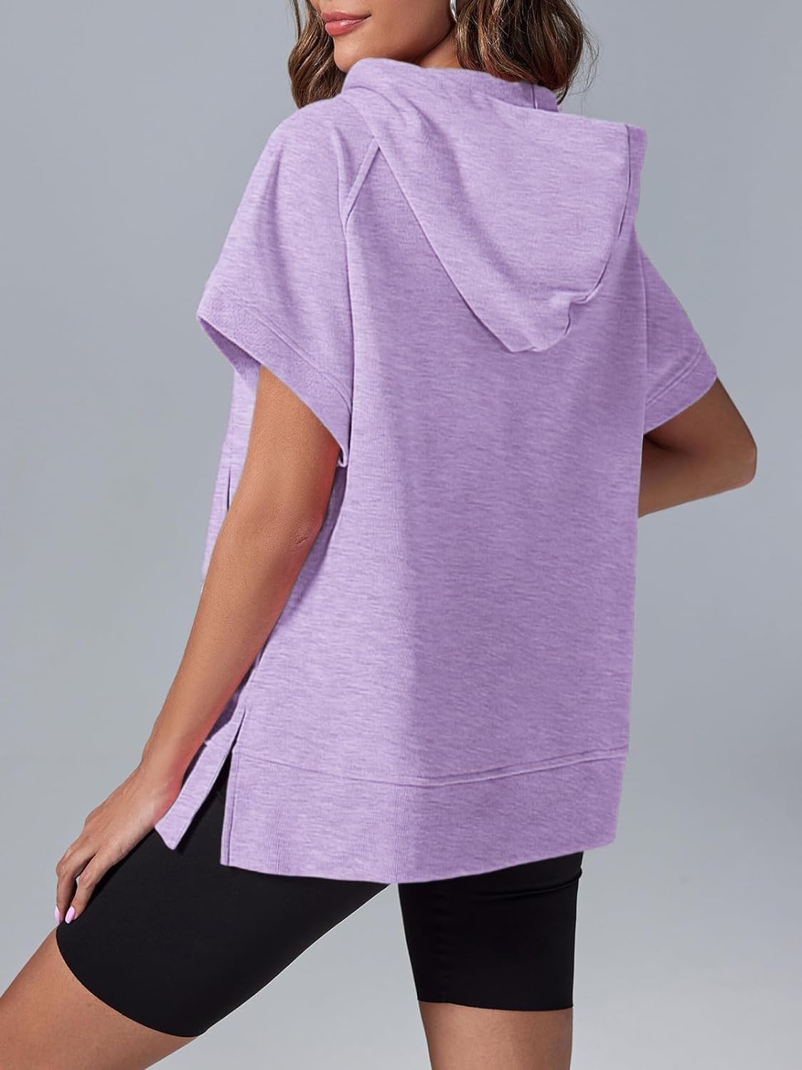 Damskie bluzy oversize oversize z kapturem z krótkim rękawem na co dzień bluzy pulower topy