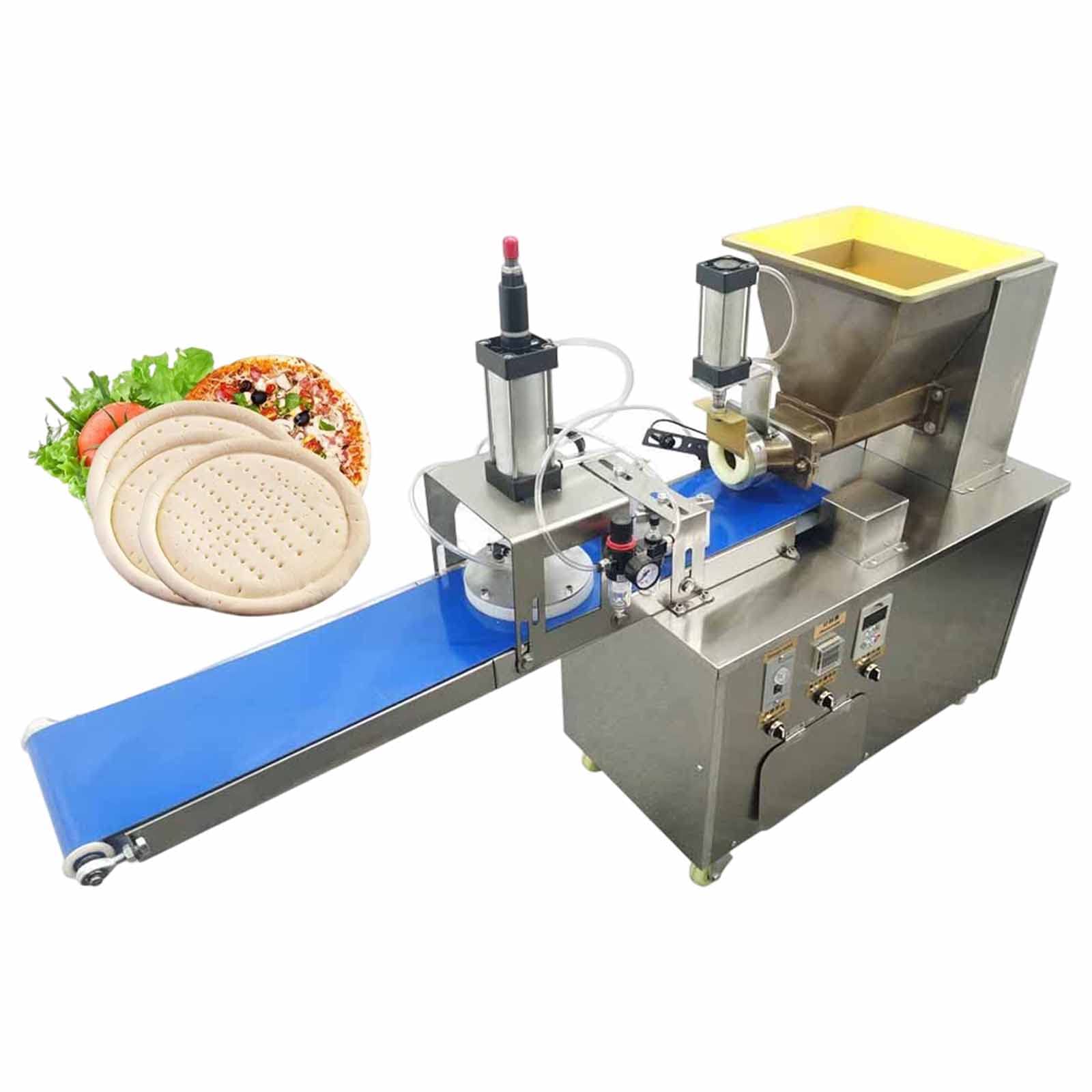 EQCOTWEA Automatic Dough Cutting and Pressing Machine 7'' Pizza Dough Divider Presser 2-in-1 Pastry Bread Pizza Cake Base Forming Machine Multi-function 0.12-1.18in Thickness 10g-300g 110V