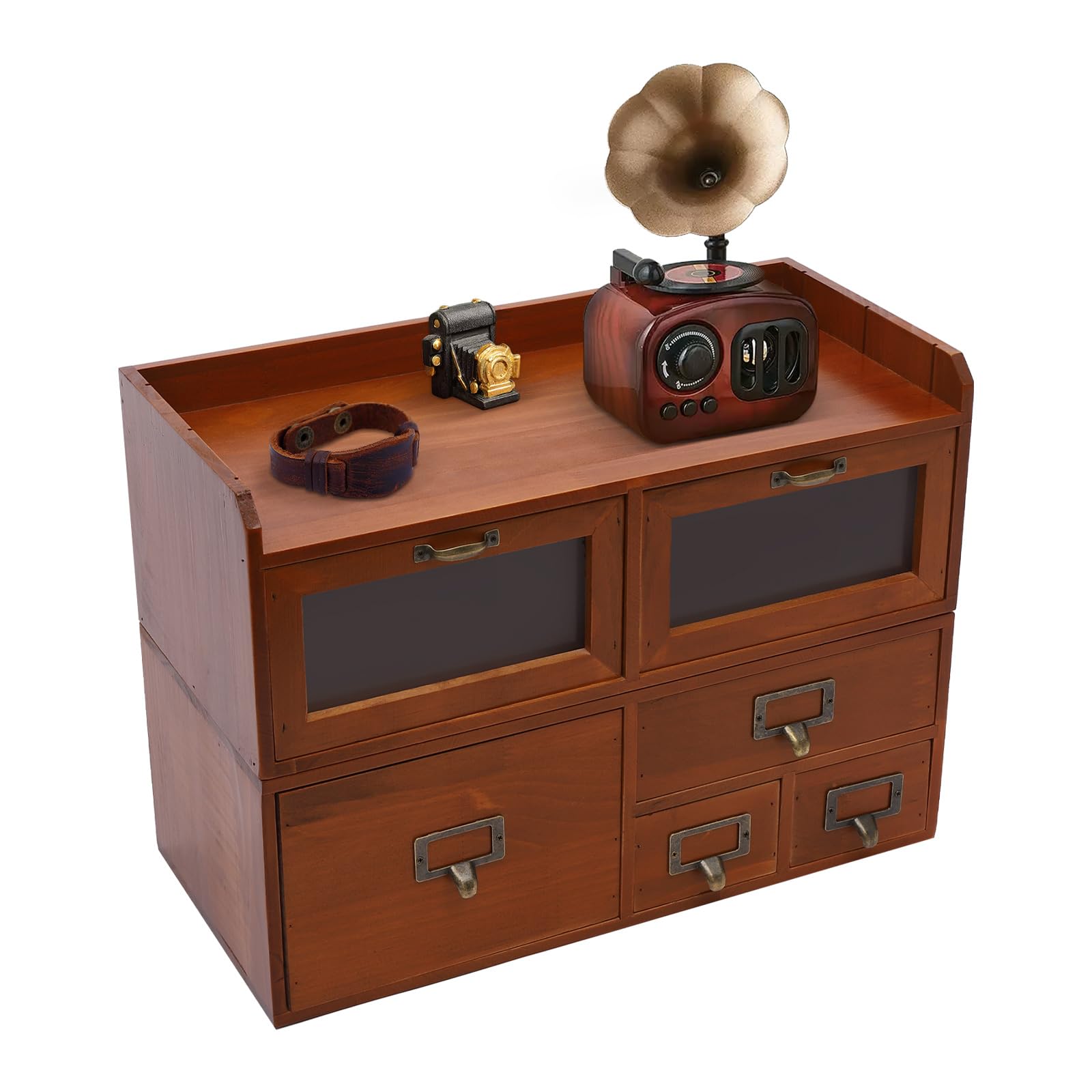 Wooden Tabletop Organizer Desktop Drawers Cabinet, Vintage Storage Cabinet with 6 Drawers for Desk, Compact Desktop Organizing Box for Office Bedroom