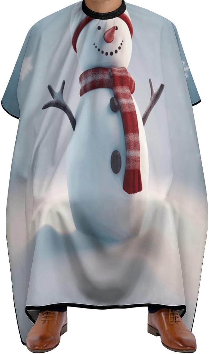 Christmas Happy Snowman Apron for Women Men,Barber Cape with Adjustable Snap Closure,Hair Cutting Cape,66.9 X 56.7 Inches for Hair Dye, Comb-out, Styling, Shampoo