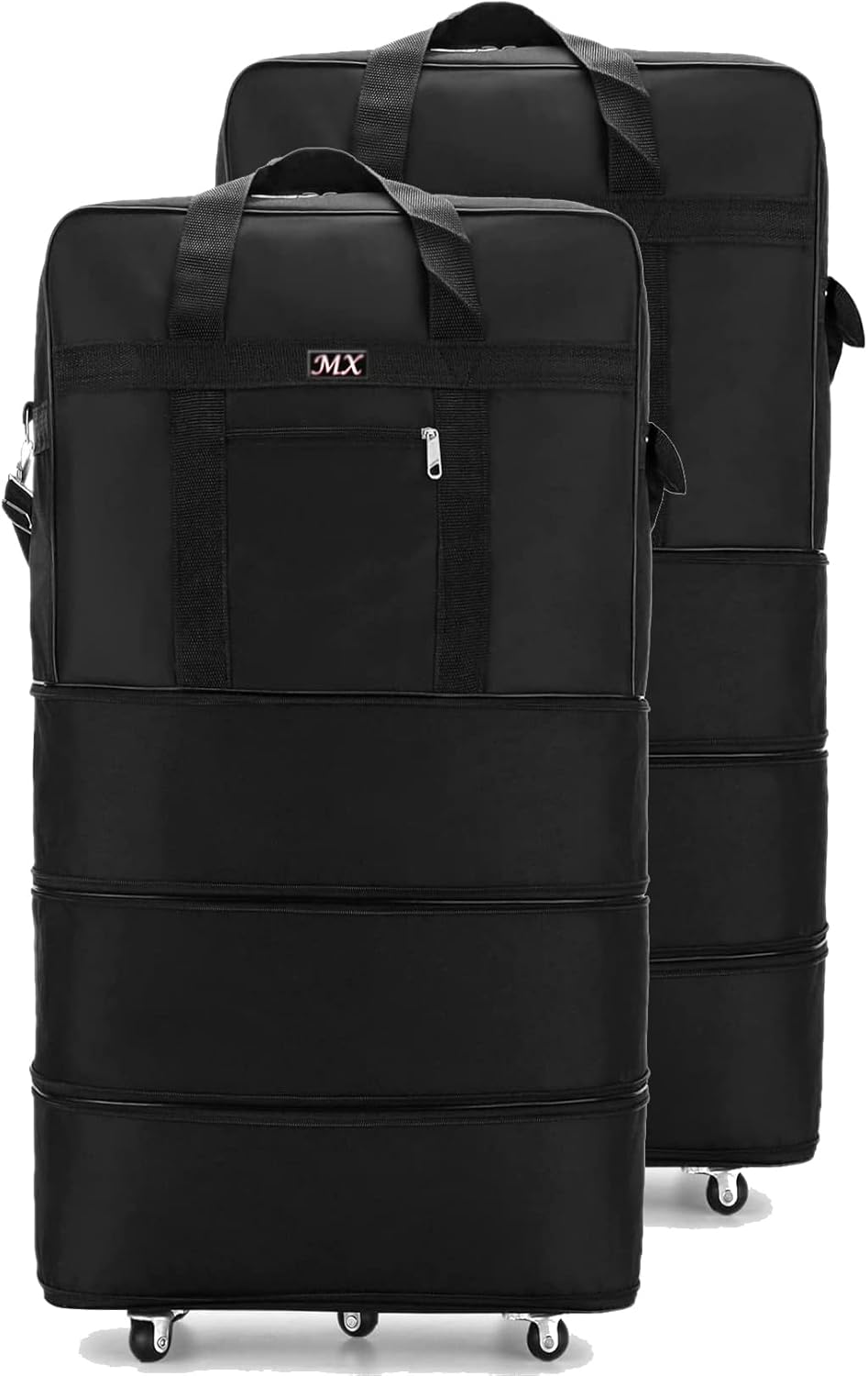 MX 2Pack Travel Moving Trolley Luggage Foldable Bag with Wheels XX-Large 30kg/120L Waterproof Zipper Extendable Duffel Organizer Bag (Black 2Pack) MX 2Pack Travel Moving Trolley Luggage Foldable Bag with Wheels XX-Large 30kg/120L Waterproof Zipper Extendable Duffel Organizer Bag (Black 2Pack)