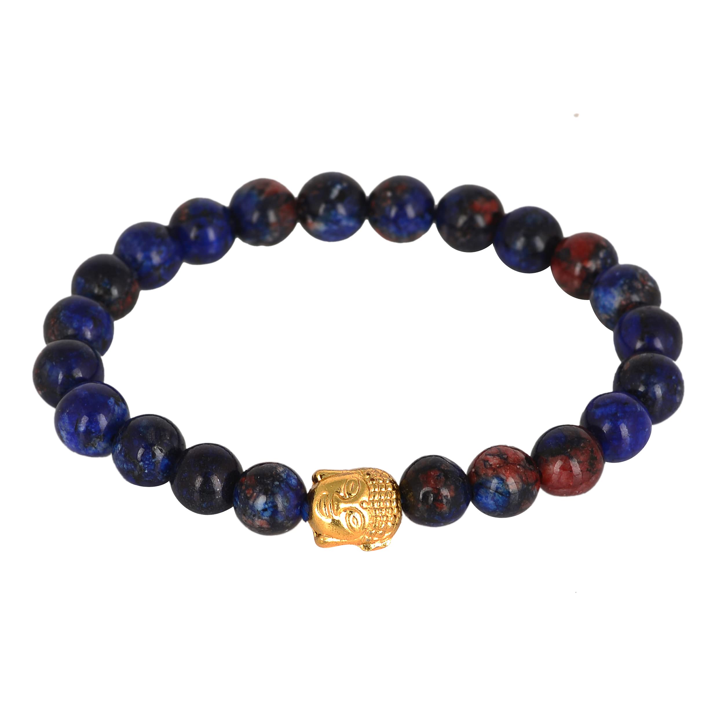 KESAR ZEMSNatural Blue Lapis Lazuli Stone With Golden Color Buddha Cham Stretchable Bracelet Wrist Stylish Band For Unisex (10 x 2 x 1 CM) Blue.