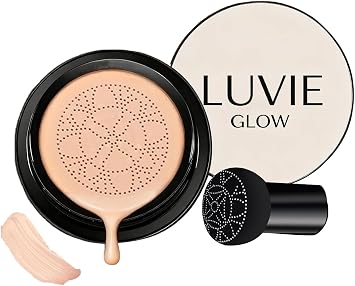 Luvie Glow Mushroom Head Foundation Cushion,Full Coverage & Moisturizing CC Cream,Luvie Glow Makeup-Moisturizing Concealer,Long-Lasting & Brightens,Breathable Foundation for All Skin (Warm)