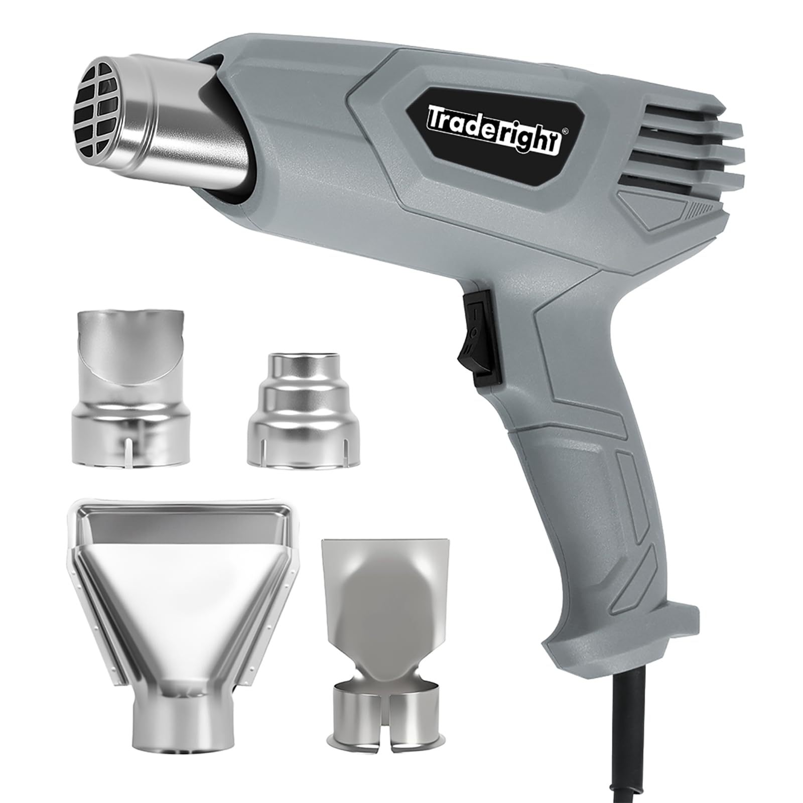 Traderight 2000W Heat Gun, Hot Air Gun with Smart Overheat Protection & Cool-Touch Handle, 2 Temp (400°C & 600°C), 4 Nozzles, BS Plug - for Vinyl Wrap, Paint Stripping, Shrinking PVC, Crafts