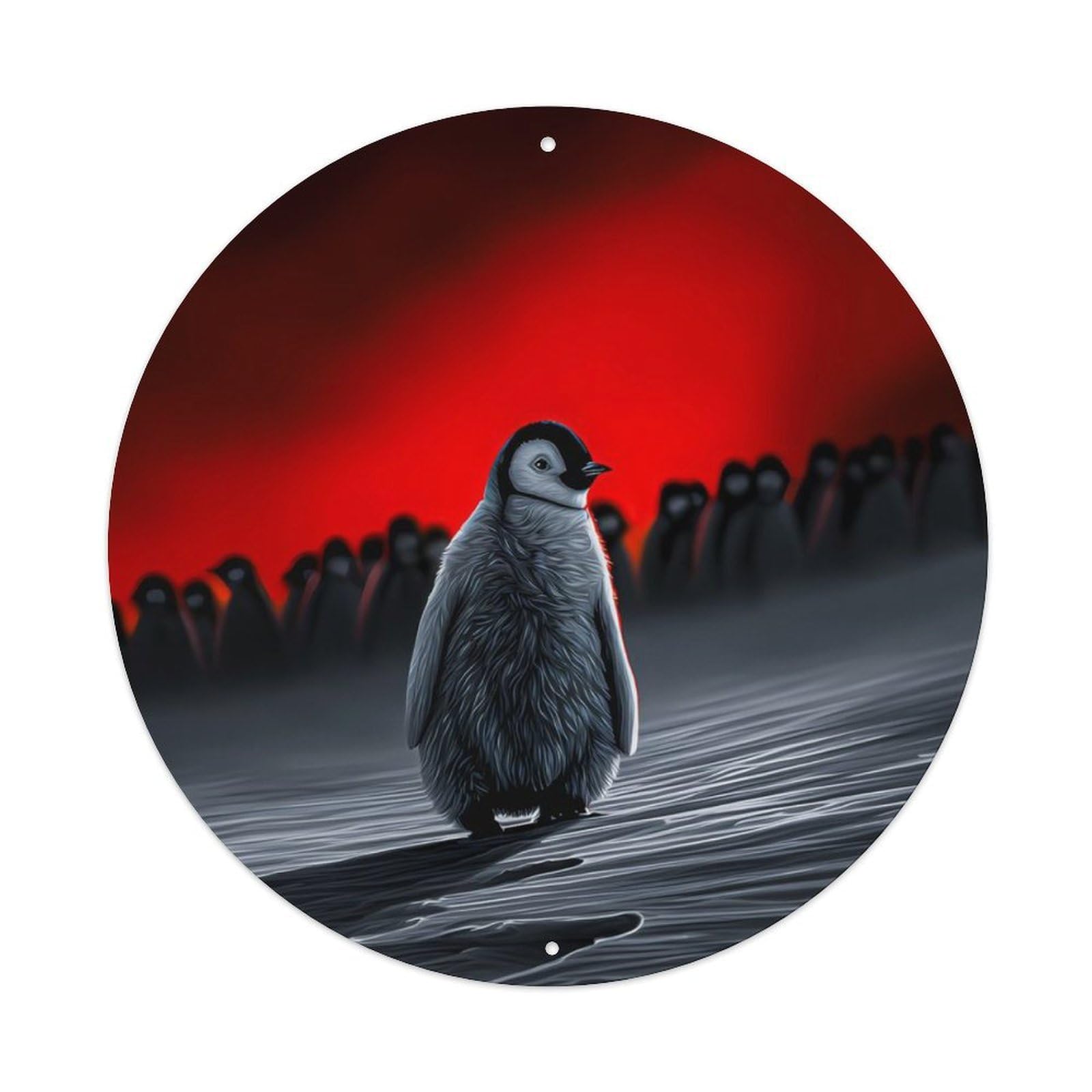 Animal Baby Emperor Penguin Red Black Contrast Vintage Metal Tin Sign Plaque Wall Decor for Cafe, Club Bar, Office, Garden Metal Poster 8x8Inch
