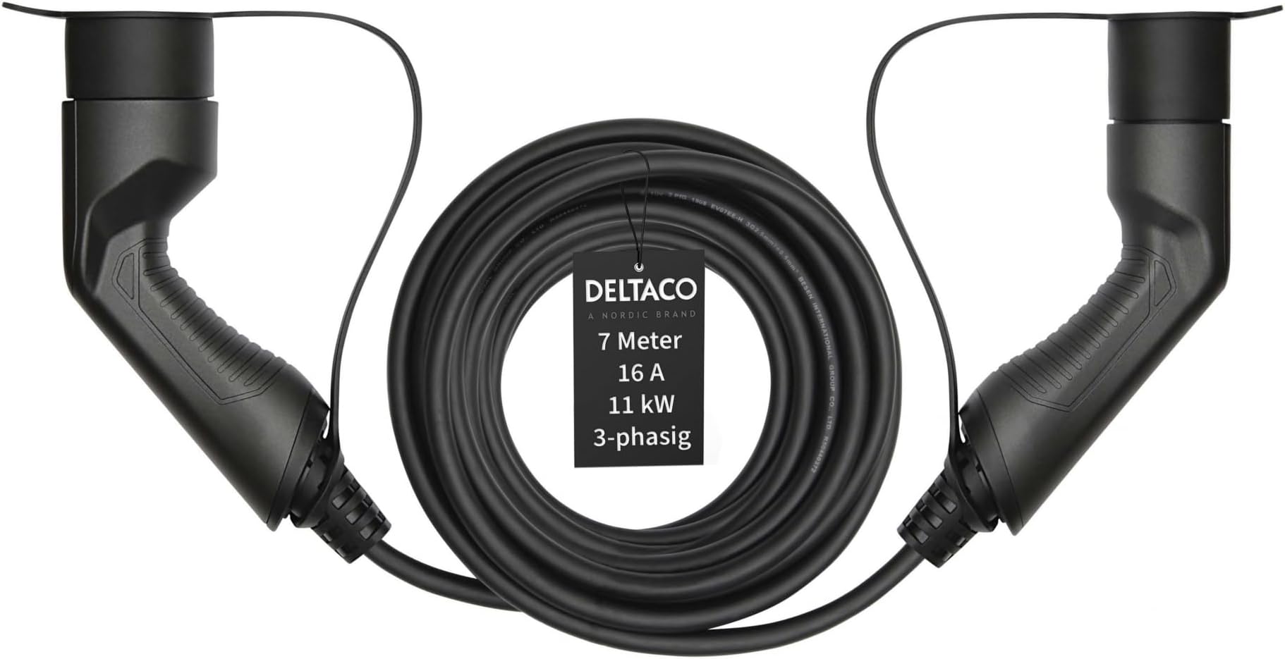 Deltaco Type 2 EV Charging Cable for Electric Cars and Hybrid Vehicles, Electric Car Charger Mennekes Cable, Compatible with ID.3, ID.4, Zoe, E-Tron, Model S/3/X/Y, Leaf, 3-Phase, 16A | 11kW, 7 Metres