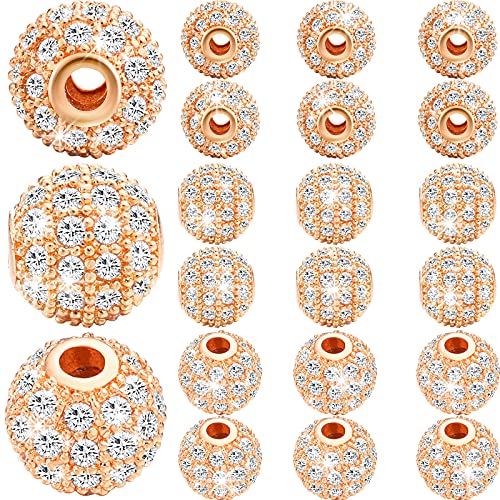 20 Pieces 8 Mm Zirconia Cubic Beads, Round Rhinestone Bracelet Spacer Charms,Crystal Zirconia Stones, Ball Beads For Jewelry Making Diy(Rose Gold) #TOP18