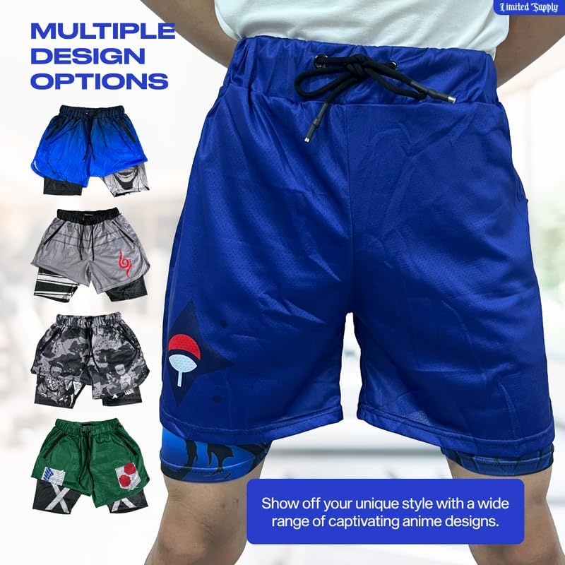 CROWN Anime Shorts - Breathable Mesh Stretch Compression Gym Short with Pockets and Towel Holder - Image 5