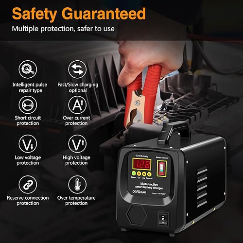 Miniatura 4 de Outerman Cargador de batería de coche, cargador de batería totalmente automático de 24 V12 V para baterías de plomo-ácido, mantenimiento de batería