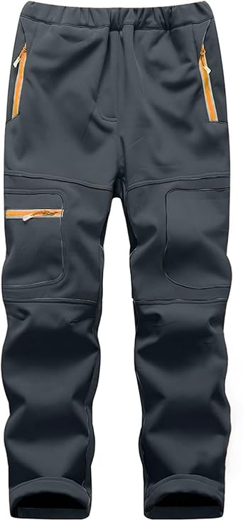 linlon Kids Boys Snow Waterproof Pants Youth Fleece Lind Hiking Softshell Warm Insulated Trousers