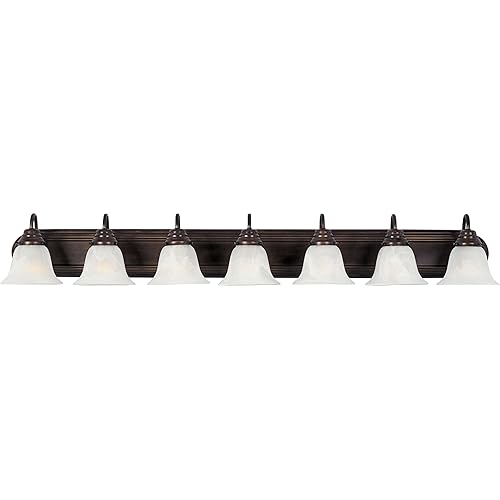 Maxim 8016MROI Essentials Marble Glass Bathroom Lighting Vanity Wall Mount, 7-Light 420 Total Watts, 7"H x 48"W, Oil-Rubbed Bronze