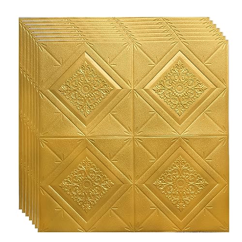 Image of STL 3D Brick Wallpaper - Self-Adhesive PE Foam Wall Stickers, DIY Home, Hotel, Living Room & Bedroom Decor (70 x 77cm, Approx. 5.8 Sq Ft), Golden