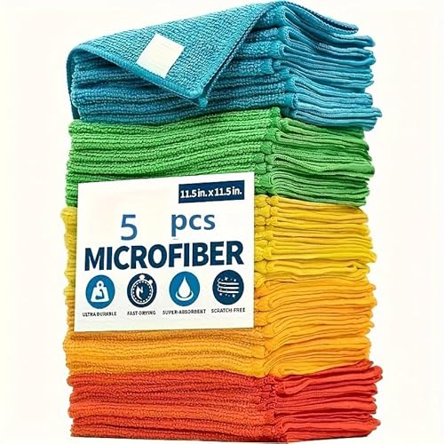 Paquete De 5 Paños De Limpieza De Microfibra, Toallas Absorbentes Multiusos Para Cocina, Baño, Vidrio Y Muebles, Sin Rayas Y Sin Pelusa Colores Surtidos