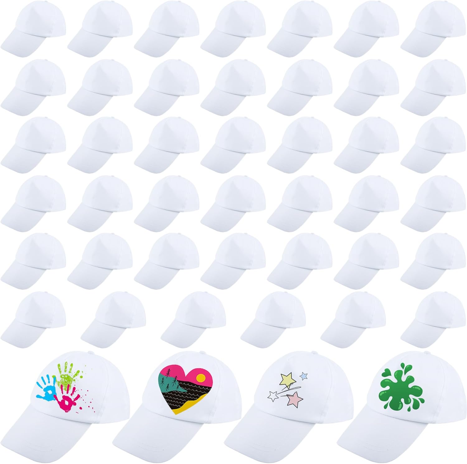 45 Pcs White Baseball Cap Bulk DIY Plain Baseball Hat Adjustable Blank Baseball Caps for Men Women Kids Hiking Summer Sports