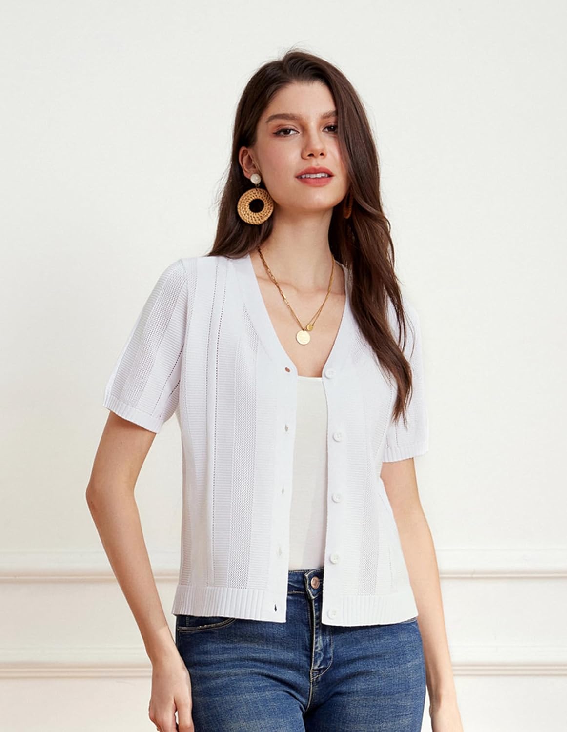 GRACE KARIN Women Short Sleeve Cropped Cardigan Crochet Knit Lightweight Button Down V Neck Bolero Sweater Top 2025 - Image 5