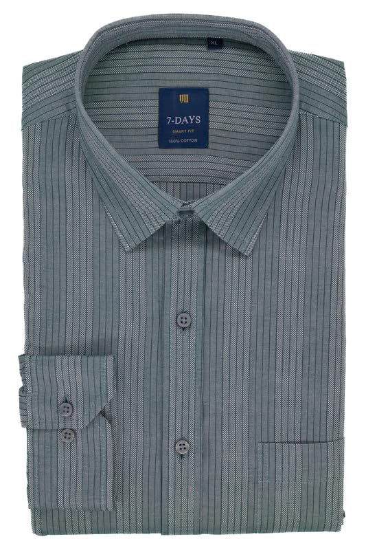 Image of 7-DAYS Men's Premium Striped Shirt - 100% Cotton, Tailored Fit (Between Slim & Regular), Full Sleeve, with Pocket - Smart Office & Casual Look