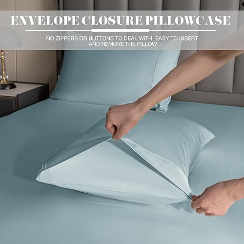 Miniatura 10 de Whitney Home Textile Sábanas King de bambú 100% viscosa, sábanas orgánicas de lujo de 4 piezas para cama tamaño King, juego de sábanas y fundas de