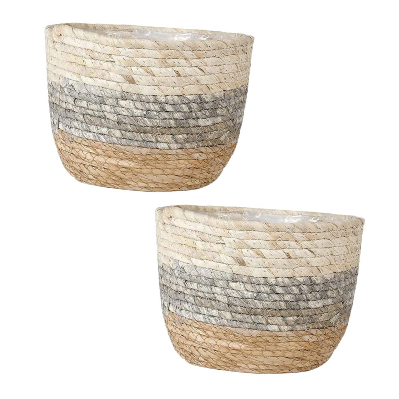 BESPORTBLE Lot De 2 Paniers en Rotin pour Plantes Paniers À Fleurs Tissés Paniers en Paille Jonc De Mer Faciles À Nettoyer pour La Décoration De Jardin