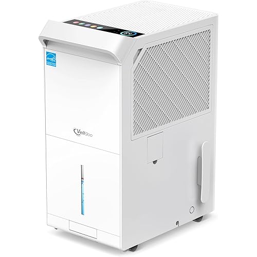 5,000 Sq.Ft Most Efficient Energy Star 2024 Dehumidifier,Vellgoo Max 150 Pint/D (Standard 80 Pint/D) Compressor Dehumidifier for Basement with Drain Hose, Smart Humidity Control for Home, Large Rooms