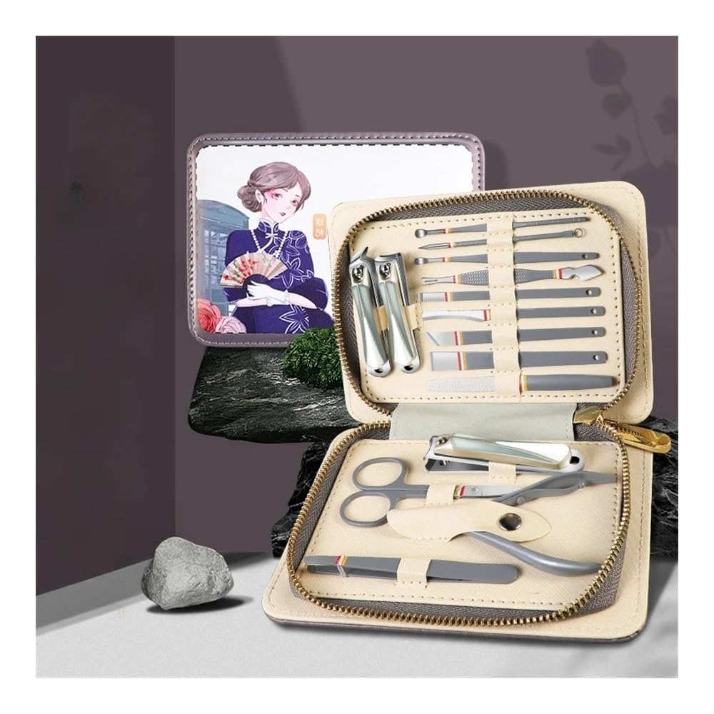 Zestaw do obcinania paznokci Chic Nail Clipper Set Household Nail Clipper Ear Scoop Tool Antique Manicure Tool nożyczki do paznokci dla mężczyzn i kobiet(Gray)