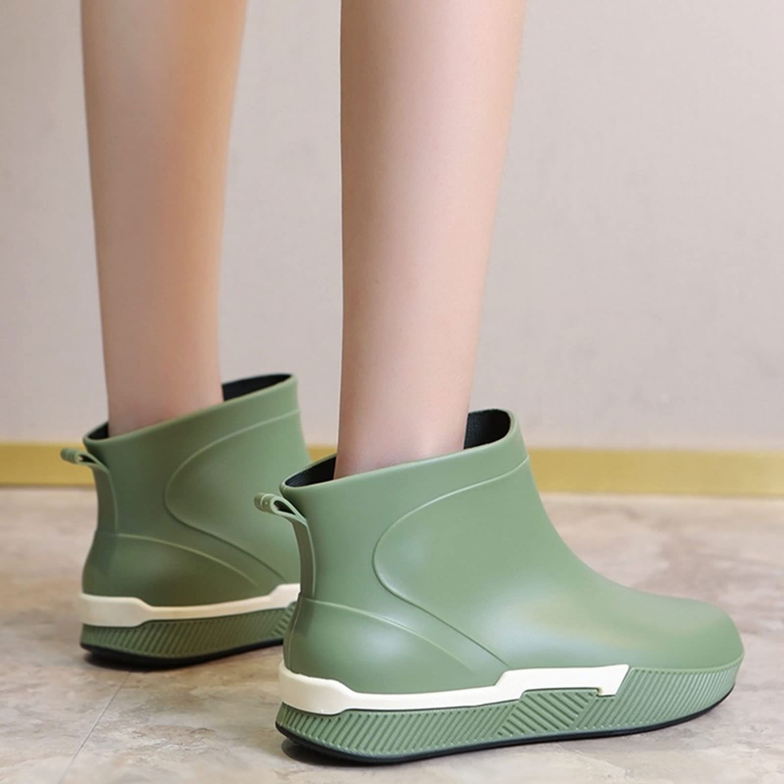 Rutschfeste Gartenstiefel,Gummistiefel, Knöchel Regen Schuhe Frauen Wasserdichte Wasser Schuhe Ankle Rain Weibliche Mode Solide Angeln Stiefel Slip Auf Winter Galoschen(Size:4.5)