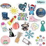 50 Pcs VSCO Stickers for Hydro Flask, Water Bottles Laptop Cute Vinyl Waterproof Trendy Stickers for VSCO Girls, Kids, Teens, Women (Multicoloured)