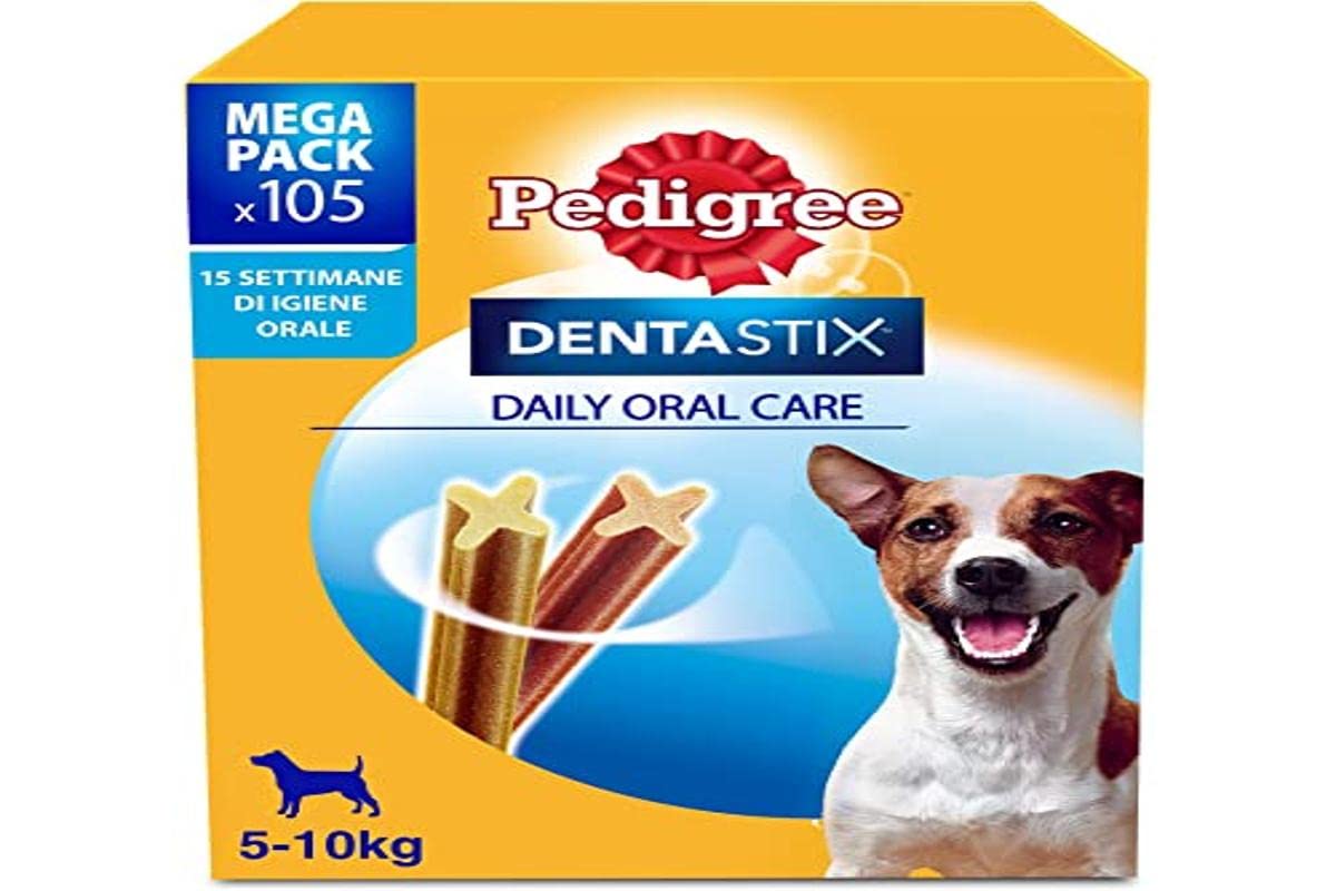Pedigree Dentastix Snack para la Higiene Oral (Perro Pequeño 5-10 kg), 110 g 105 Piezas - 15 Paquetes de 7 Piezas (105 Unidades totales)