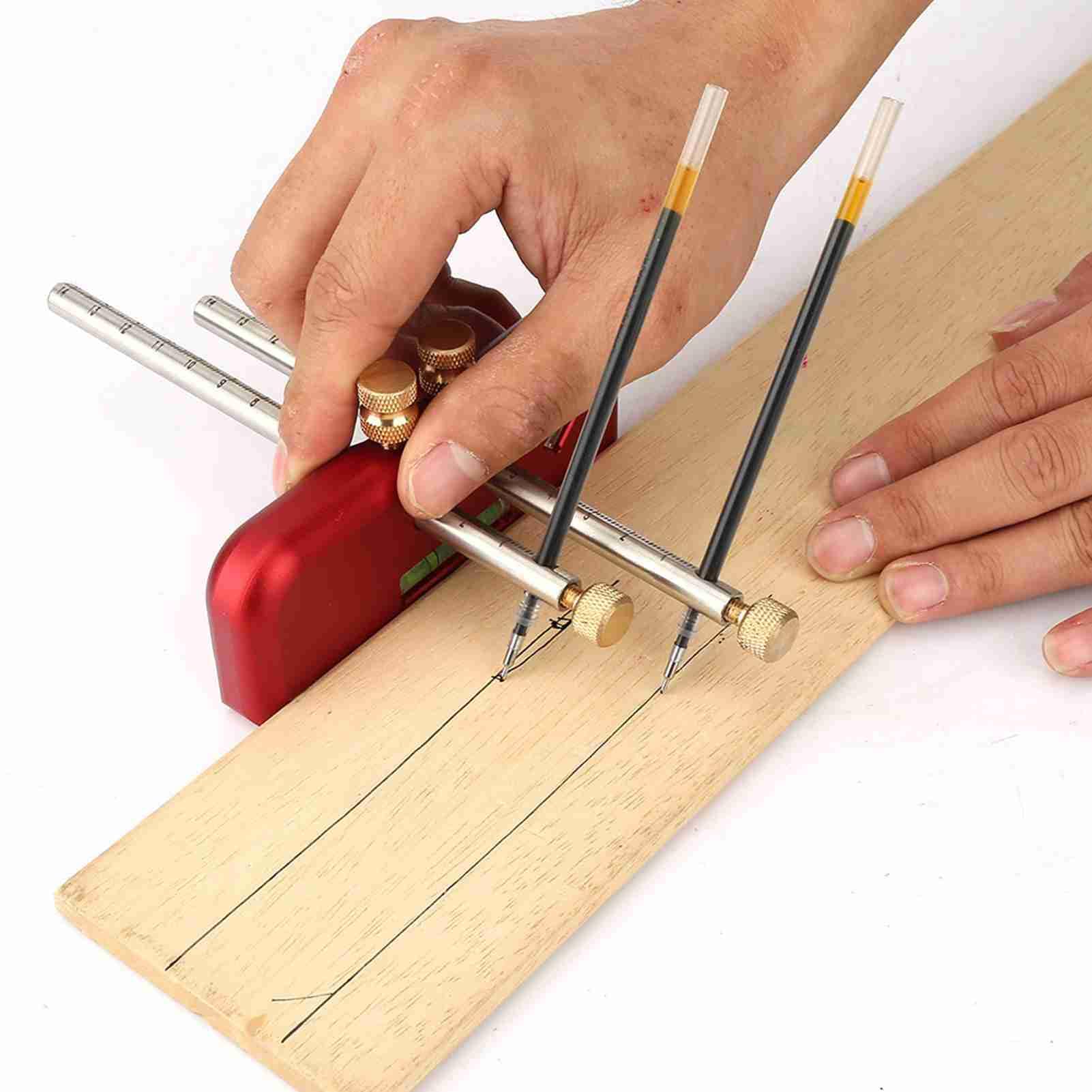 Markierungslehre aus Aluminiumlegierung, Verstellbares Holzbearbeitungswerkzeug für Präzises Zeichnen von Linien, Zweistufige Blasen, Ideal für Professionelle Holzbearbeitung