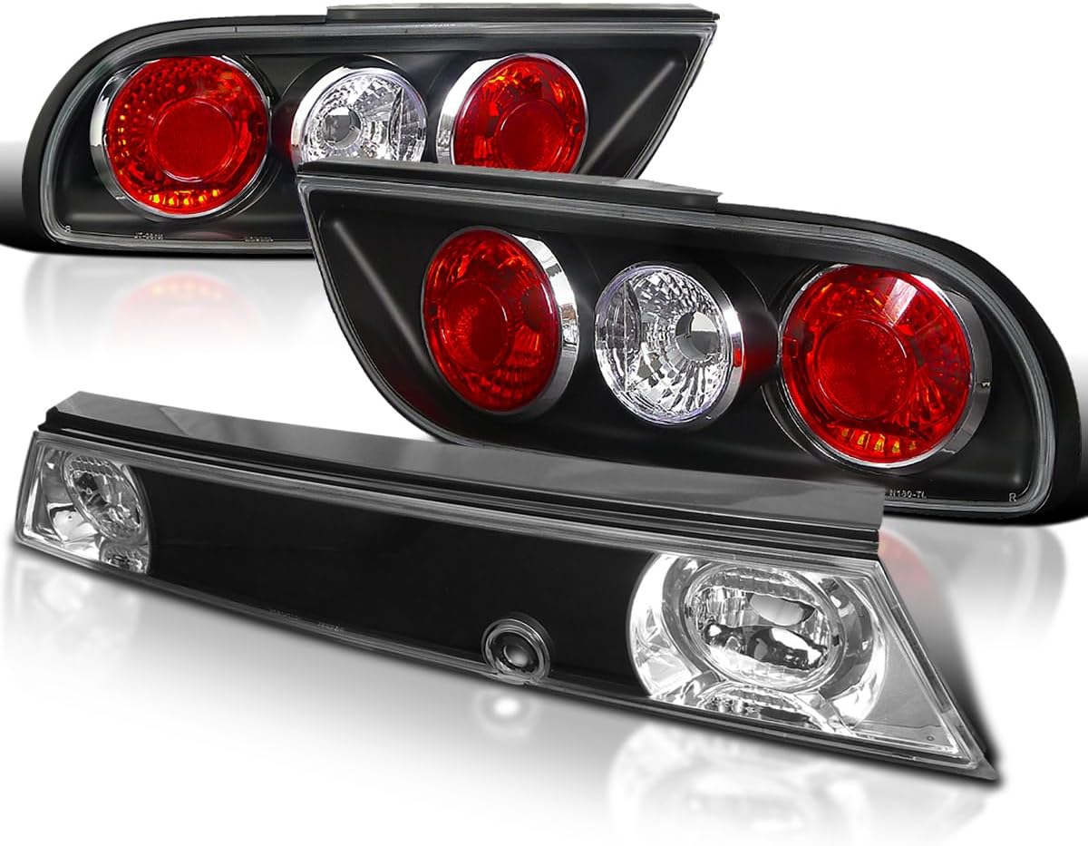 SPEC-D TUNING Black 3PC Tail Lights + Center Trunk Piece Light Compatible with 1989-1994 Nissan 240SX S13 Hatchback