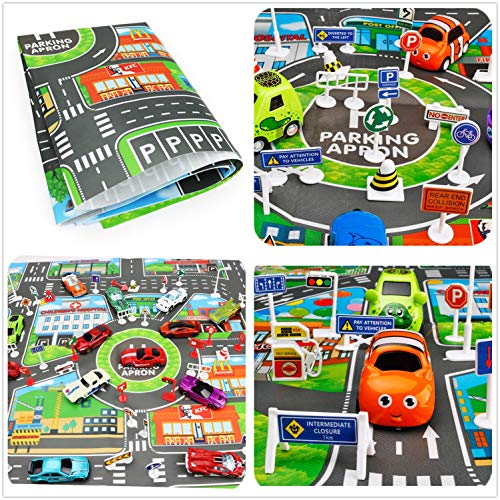 image for H2solution Pull Back Vehicles, Car Toys Set with Play Mat, 6 Pcs Vehic