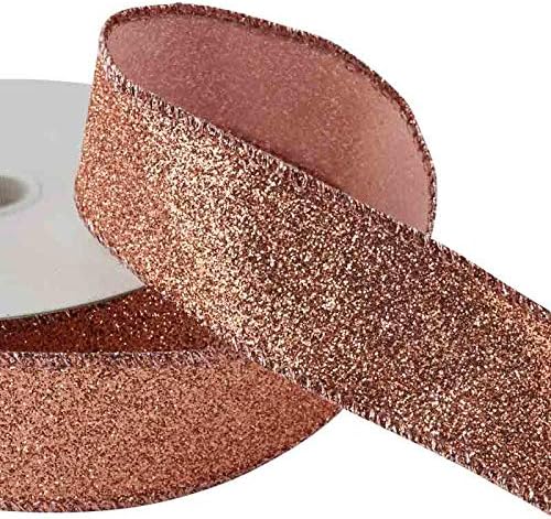 Factory Direct Craft Rose Gold Glittered Wired Ribbon