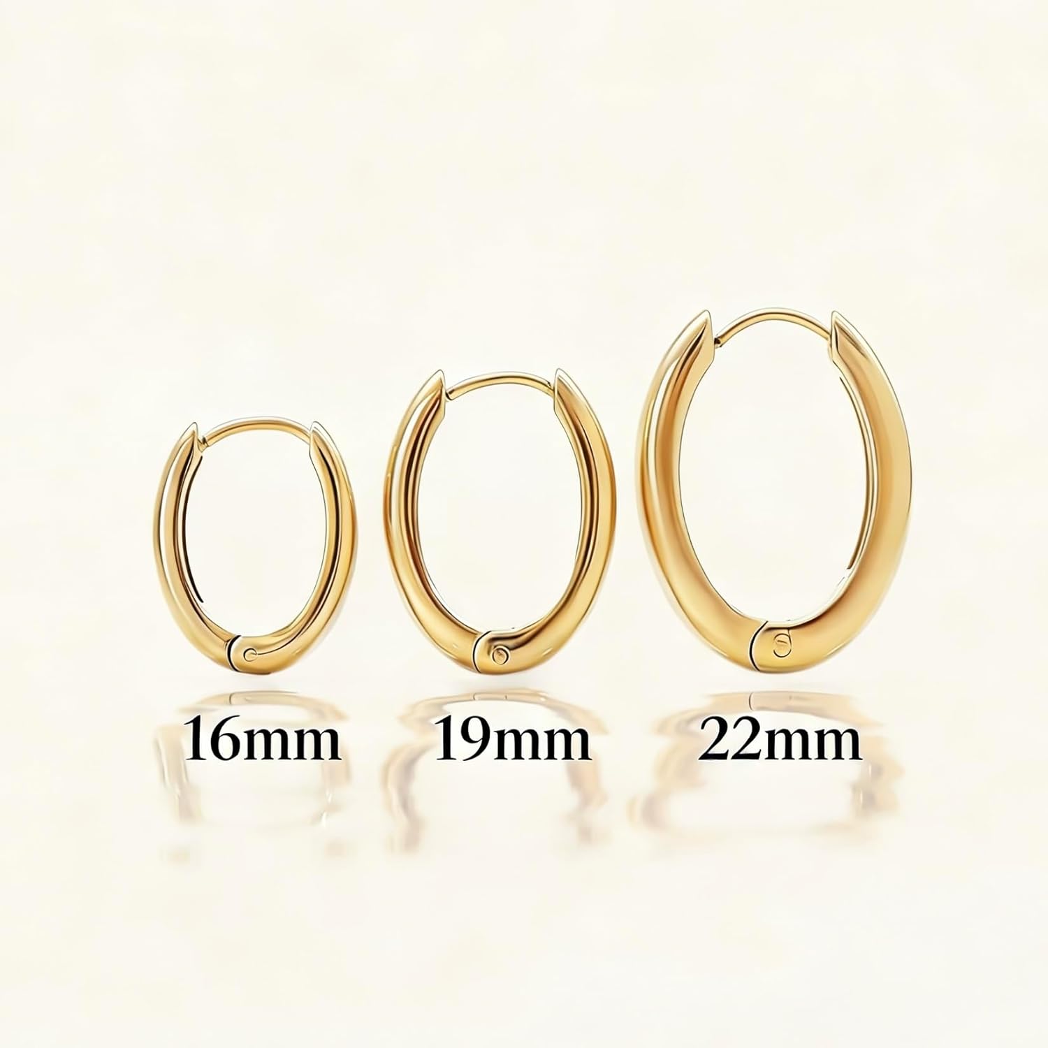Rhinelife Oval Gold Hoop Earrings 18K Real Gold PVD Plated, Hypoallergenic for Sensitive Skin Hoops for Women, Lightweight Waterproof Everyday Jewelry Gift