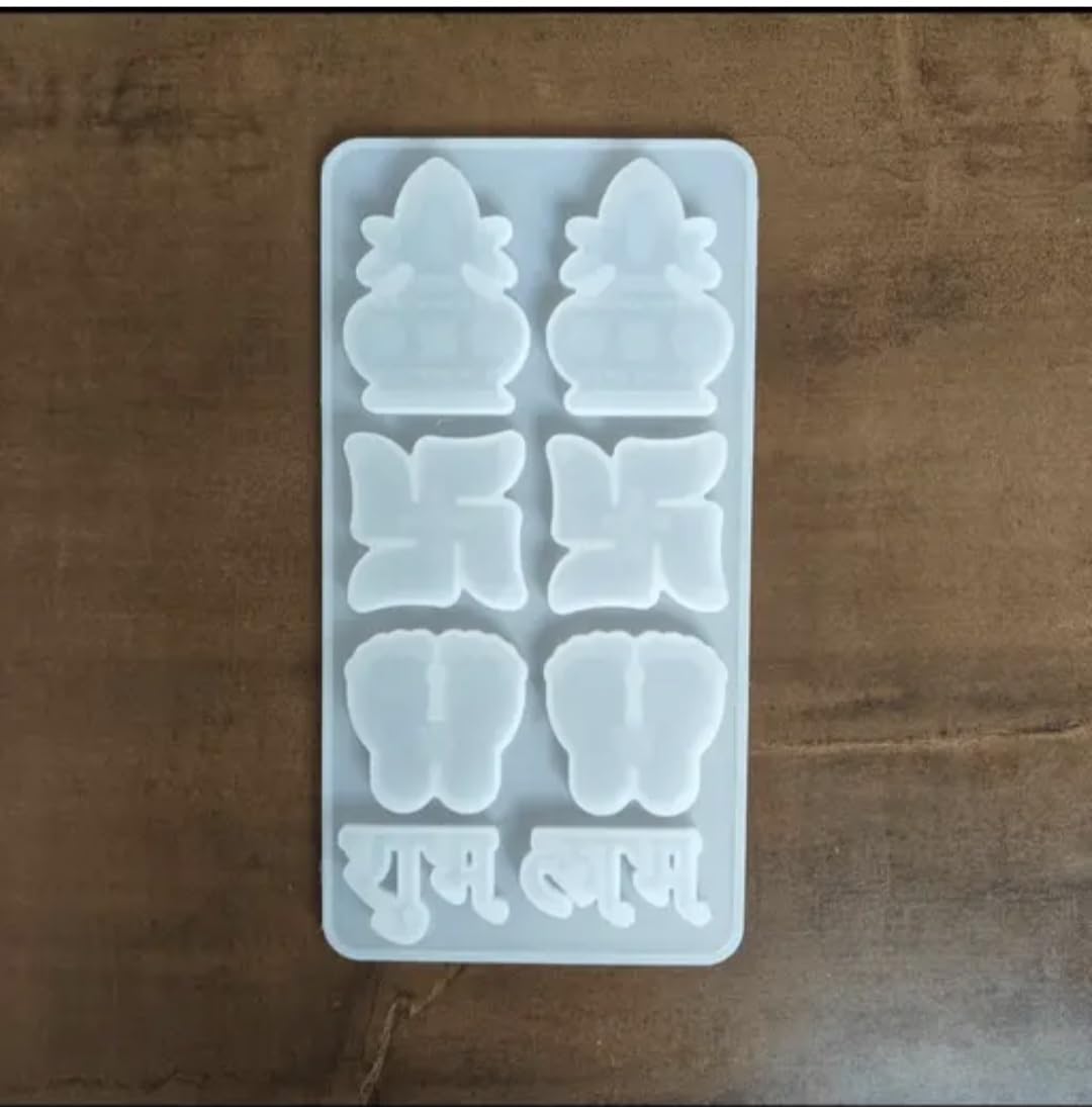 Shubh Labh Silicone Resin Mould with Swastik, Kalash, and Charan Paduka Shapes-image-35