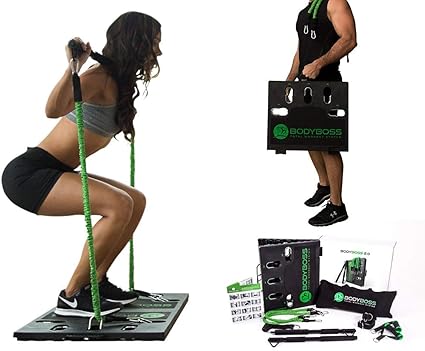 IRIS Fitness BodyBoss 2.0 - Full Portable Home Gym Workout Package + Resistance Bands - Collapsible Resistance Bar, Handles - Full Body Workouts for Home, Travel or Outside