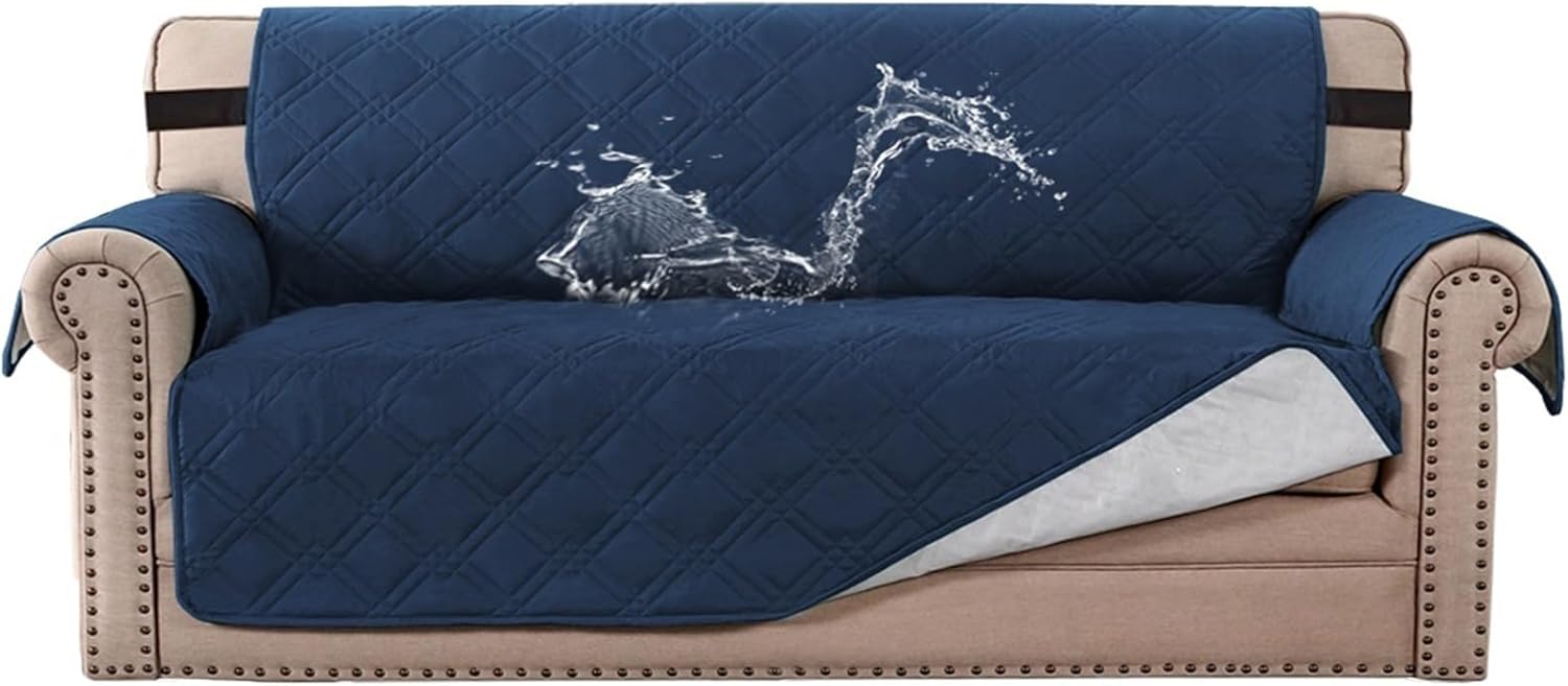 Sofa Futon-Slipcovers, Non Slip Sofa Slipcovers Washable Sofa Protector with Elastic(NavyBlue,3 Seater)