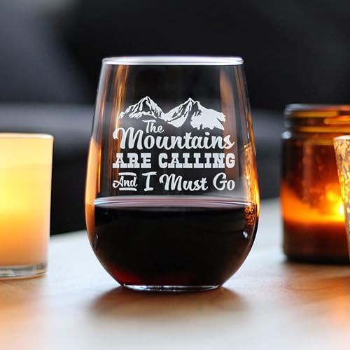 Miniatura 2 de The Mountains Are Calling And I Must Go - Stemless Wine Glass - Fun Mountain Themed Gift or Décor - Large 17 Ounce