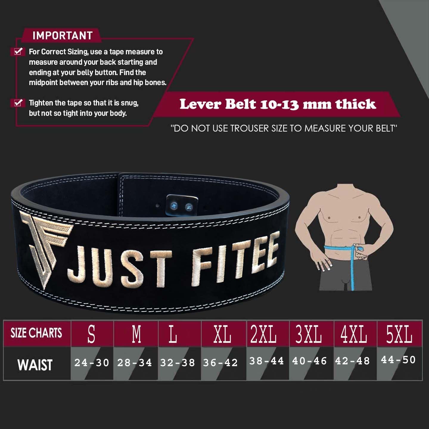 Just Fitee Weightlifting lever Belt Powerlifting Belts,gym belts,Strength Belts 4 Inch 10-13 mm for Men and Women with stainless steel Lever Buckles S-XXL (Black White - Image 4