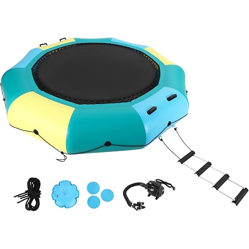Inflatable Water Trampoline, Floating Lake Trampoline for Adults, Portable Bounce Swim Platform for Lake, Pools with Pump and Rope Ladder