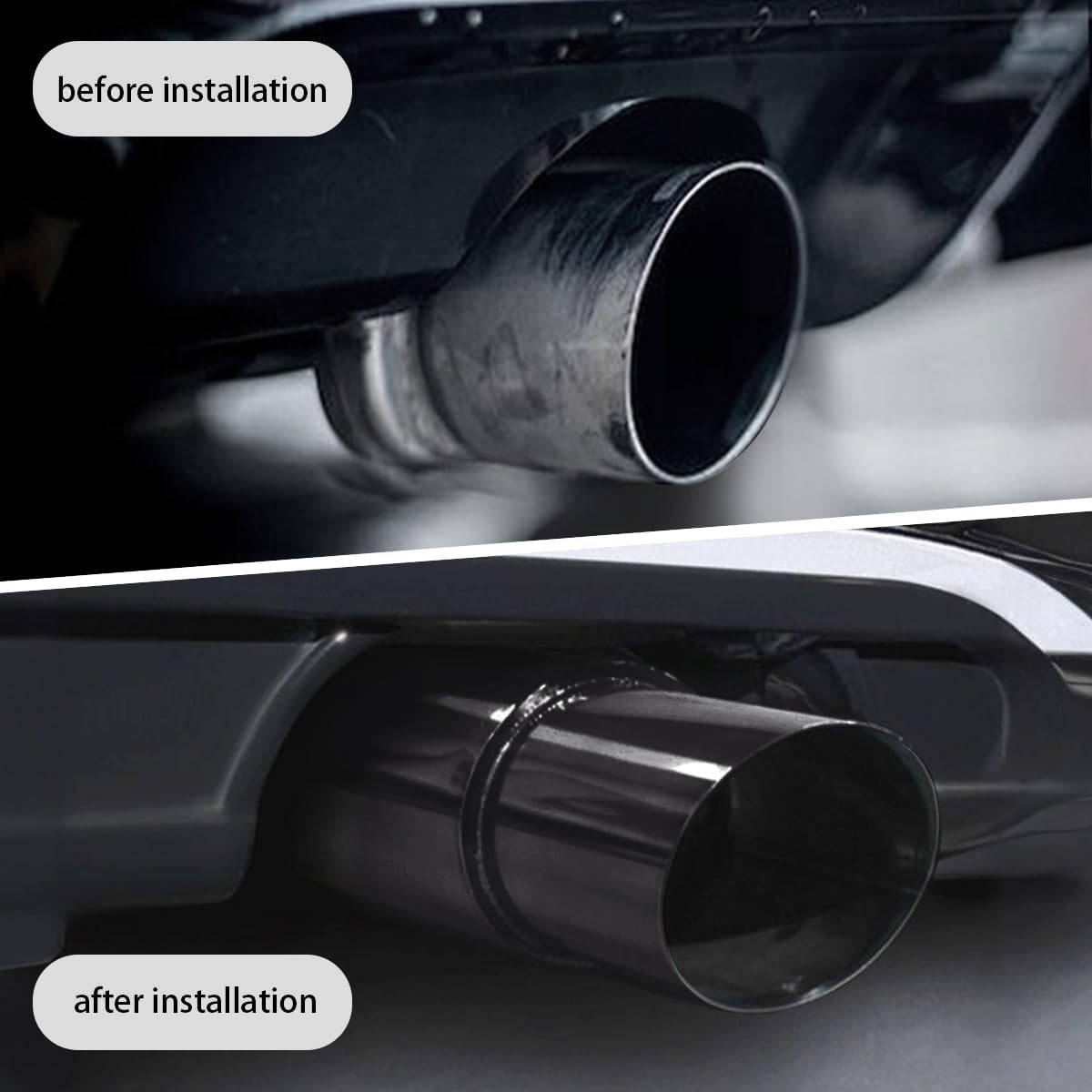 Exhaust Muffler, Straight Through Stainless Steel Exhaust Tip Resonator Muffler Tailpipe Welded On Universal for Car Sedan SUV Truck Vehicles (2.2'' Inlet 3.5'' Outlet,Black)